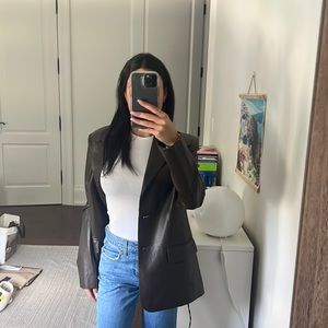 Oversized brown leather blazer